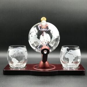 World Globe Liquor Decanter Set with Handmade Ship and 2 Barware Glasses 850 ML
